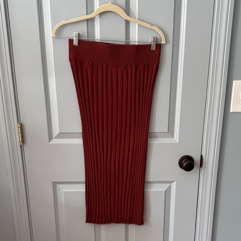 Halogen Deep Red Ribbed Pencil Skirt